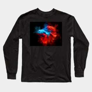 Blue Betta Fish with Red Tail watercolor Long Sleeve T-Shirt